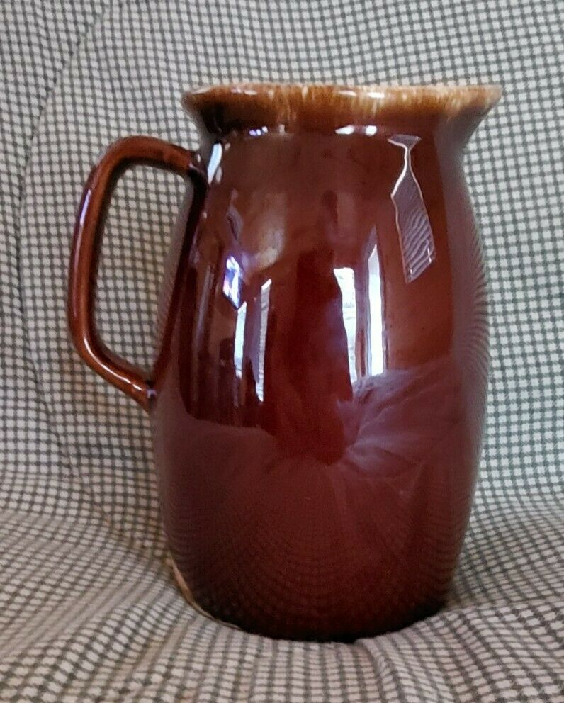 Hull Pottery Brown Drip Glaze Pitcher 32 Oz Milk Water Jug - Oven Proof Made Usa