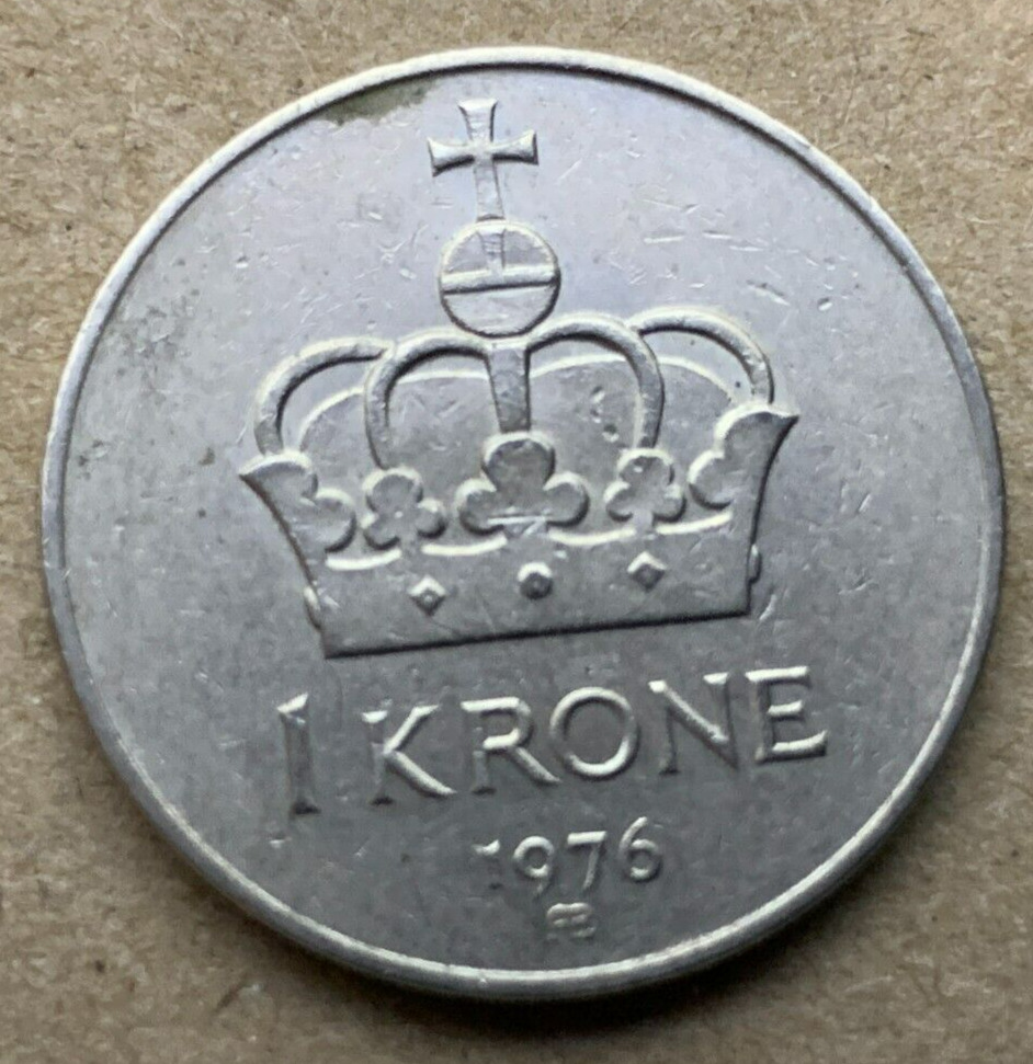 1976 Norway 1 Krone Coin Au Unc   High Grade World Coin   #b1439