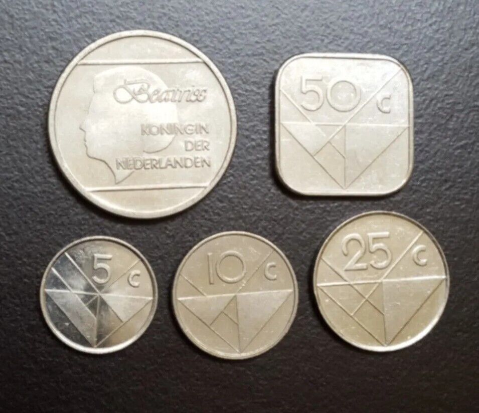 1988-2003 Aruba Set Of 5 Coins 5 10 25 50 Cents & 1 Florin Xf-au