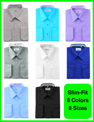 Berlioni Italy Men's Slim-fit Premium French Convertible Cuff Solid Dress Shirt