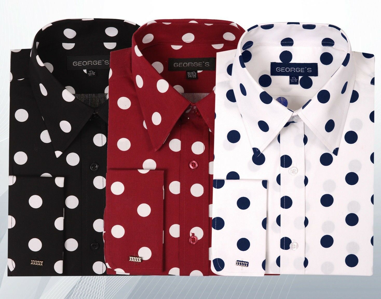 Men's French Cuff  Polka Dot Design Spread Collar Dress Shirt