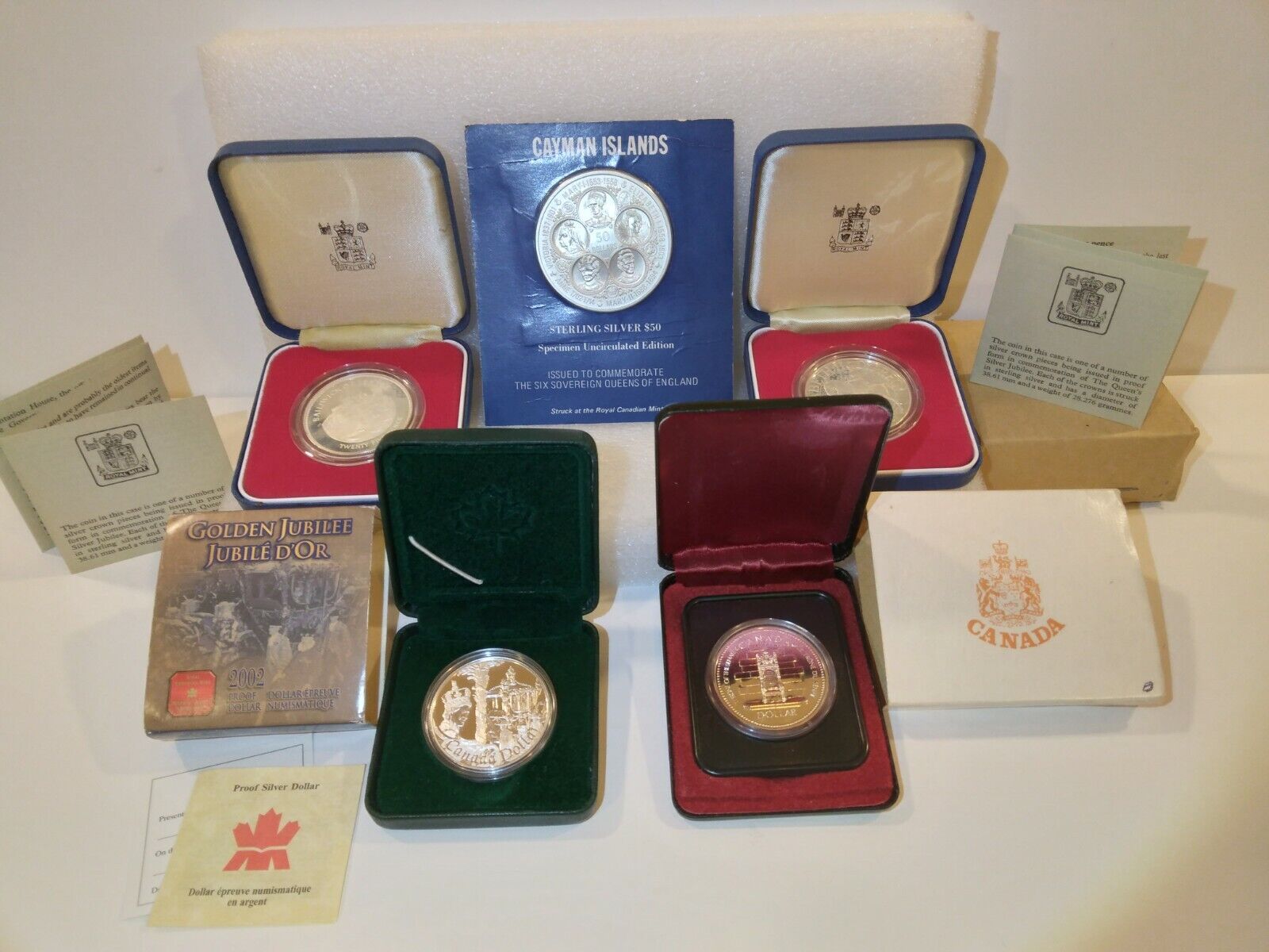 1975 Cayman Islands 5 Queens Choice B.u. 50 Dollar Commemorative Coin Lot