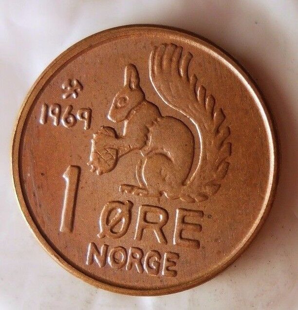 1969 Norway Ore - Squirrel Coin - From Original Norge Bank Roll - Bin Bbb/5