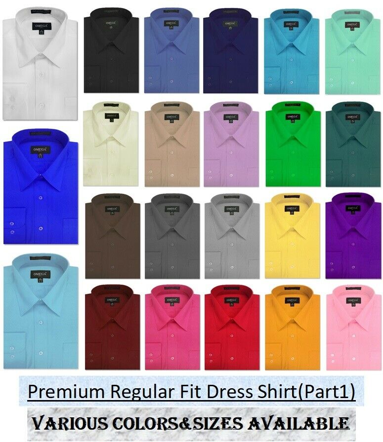 Mens Solid Long Sleeve Premium Regular Fit Dress Shirt 26 Colors Part 1