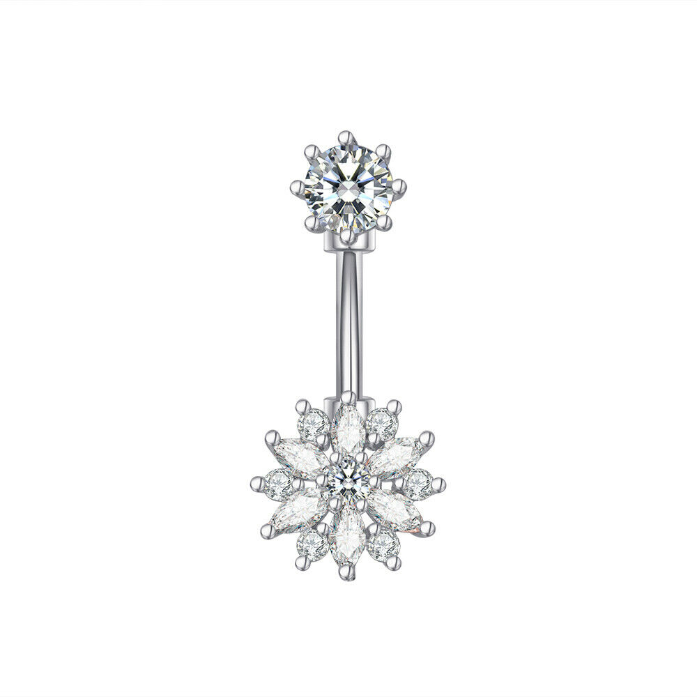 1 Pc Snowflake  Flower Belly Ring Bling Naval Body Piercings Jewelry Silver