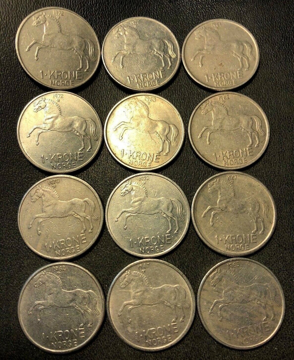 Vintage Norway Coin Lot - Krone - Horse Series - 12 Coins - Free Shipping