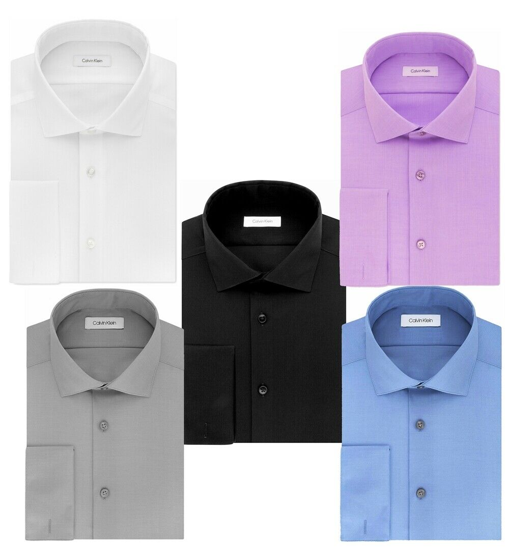Calvin Klein Men's 100% Cotton Dress Shirt Slim Fit Solid French Cuff 33spo