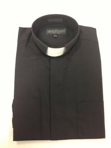 Men's Clerical Clergy Preacher Tab Collar Shirt Black Short Sleeves