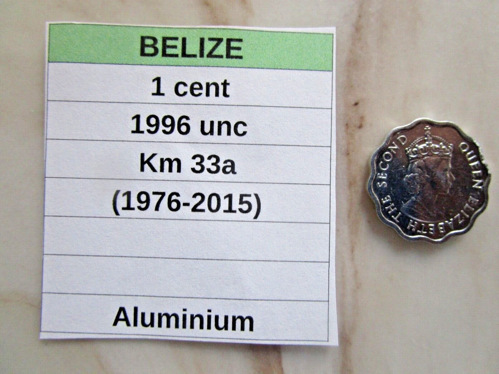 Belize,  1 Cent, 1996 Unc, Km 33a (1976-2015), Scalloped Edge, Aluminum