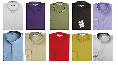 Men's Dress Shirt With Mandarin Collar (collarless) And Hidden Buttons Sg01
