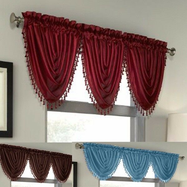 Luxury Waterfall Faux Silk Decorative Trim Window Valance 10 Colors Available