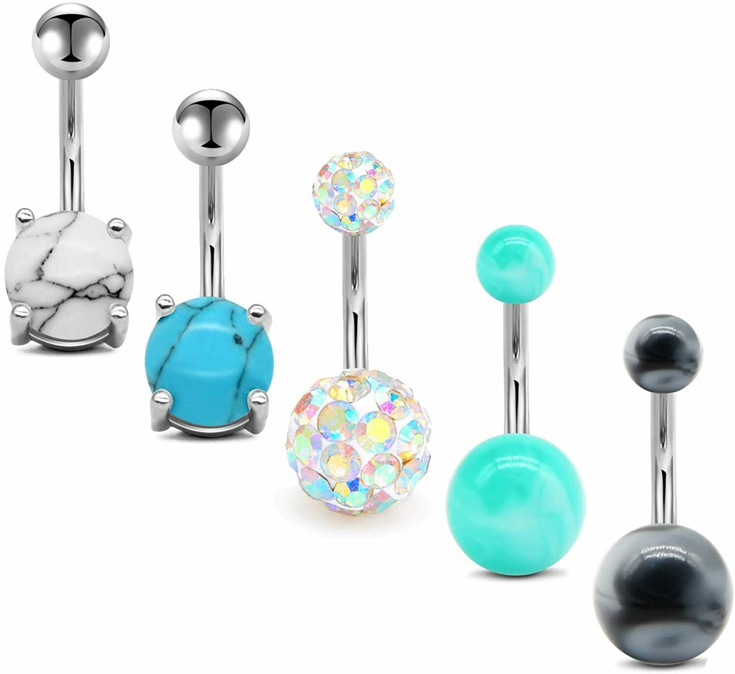 Belly Button Rings Stainless Steel 14g Pearl Belly Ring Navel Piercings Jewelry