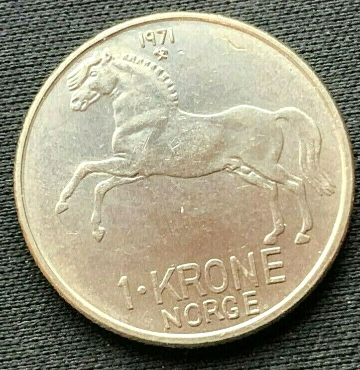 1971 Norway 1 Krone Coin Gem Unc    Copper Nickel World Coin   #c190