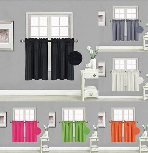 2pc Lined Blackout Panels Kitchen Small Window Curtain Tier 24" Or 36" Length