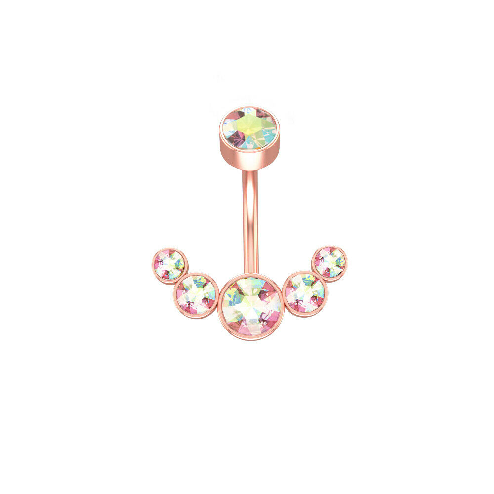 1 Pc Rose Gold Aurora Borealis Belly Ring Crystal Bling Stones Body Jewelry Sexy