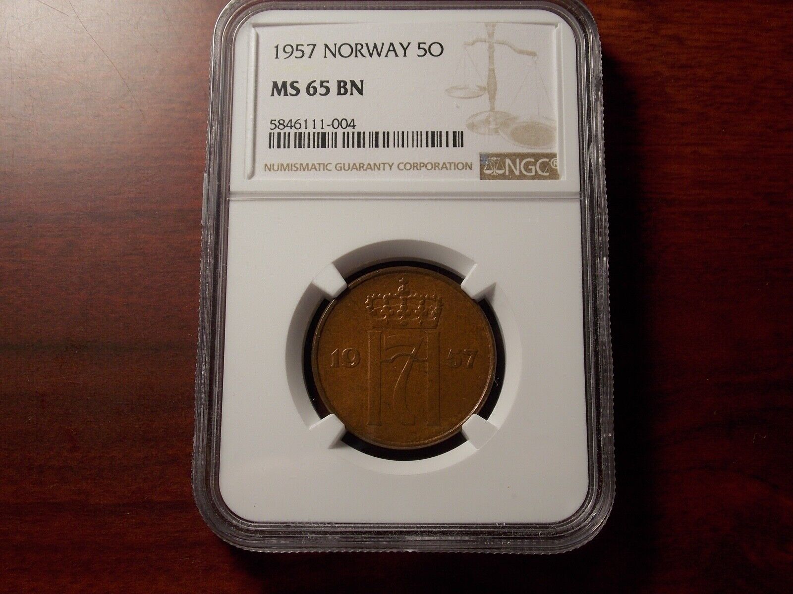 1957 Norway 5 Ore Coin Ngc Ms-65 Highest Graded! Top Pop!