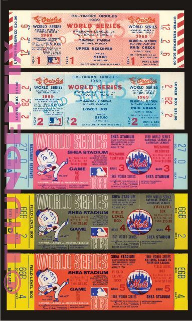 5 1969 World Series Unused Full Tickets New York Miracle Mets All Games + Bonus