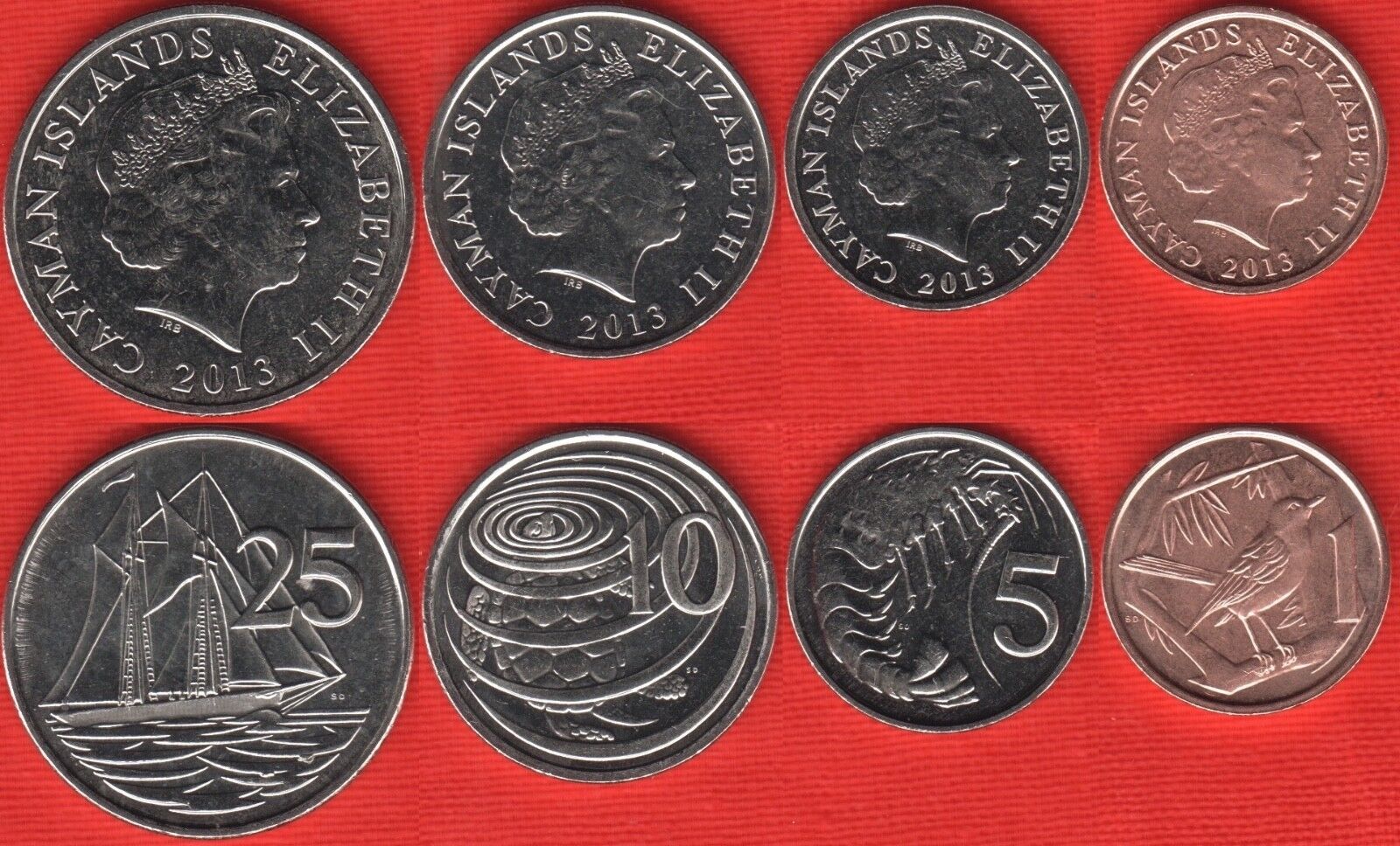 Cayman Islands Set Of 4 Coins: 1 - 25 Cents 2013 Unc