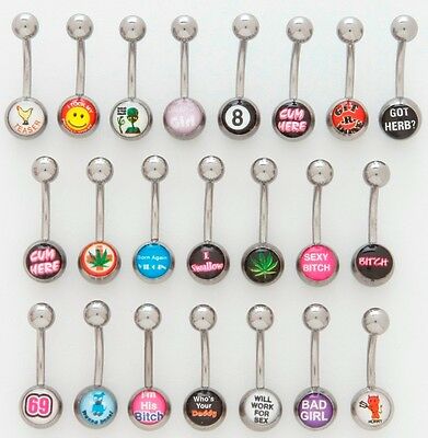 10 Logo Steel Ball 14g Belly Button Rings Wholesale Navel Naval Bad Word Logos