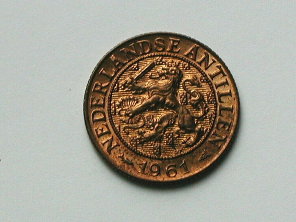 Netherlands Antilles 1961 1 Cent Coin Ms+ Unc With Toned-lustre & Km#1