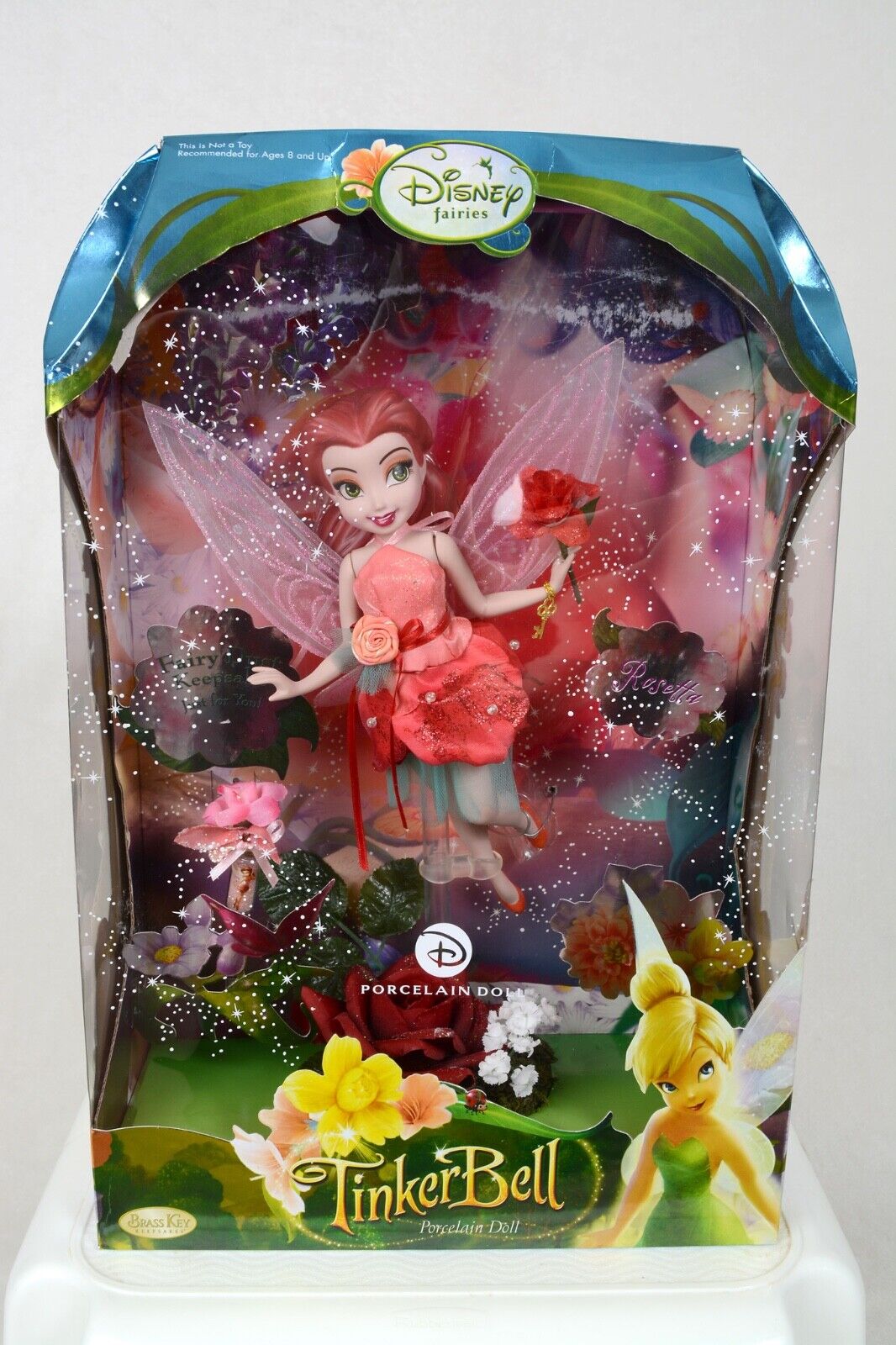 Disney Fairies Rosetta Tinkerbell Porcelain Doll Brass Key 2008 New In Box