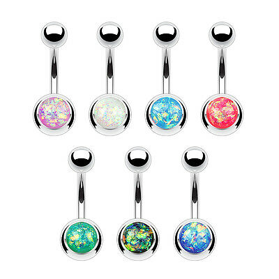 7pc Opal Glitter Set Steel Belly Button Rings Naval Navel Wholesale Body Jewelry