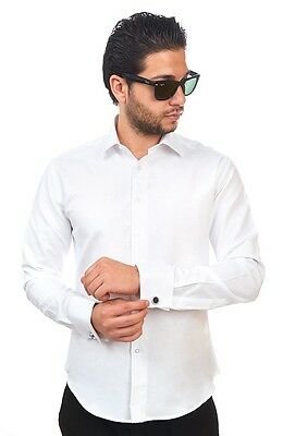 Tailored / Slim Fit Mens French Cuff White Dress Shirt Wrinkle-free By Azar Man