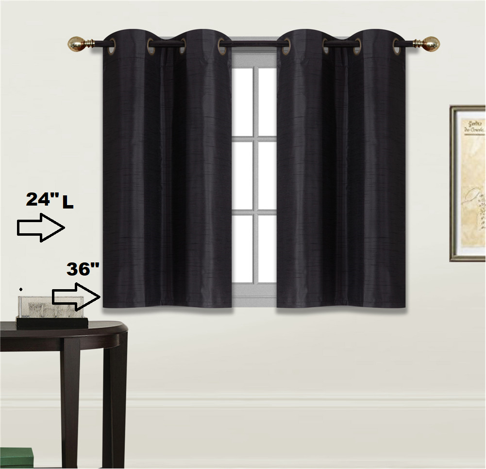 2 Solid Short Grommet Panels Window Curtains For Any Room 24" Or 36" Length
