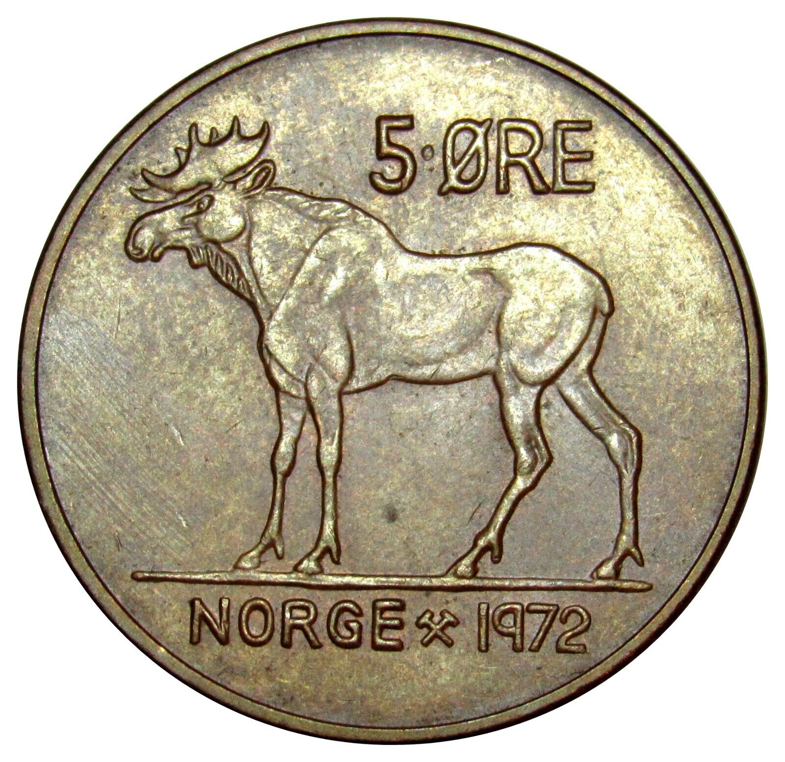 Norway 5 Ore Coin 1972 Km#405 Eurasian Elk Zoo