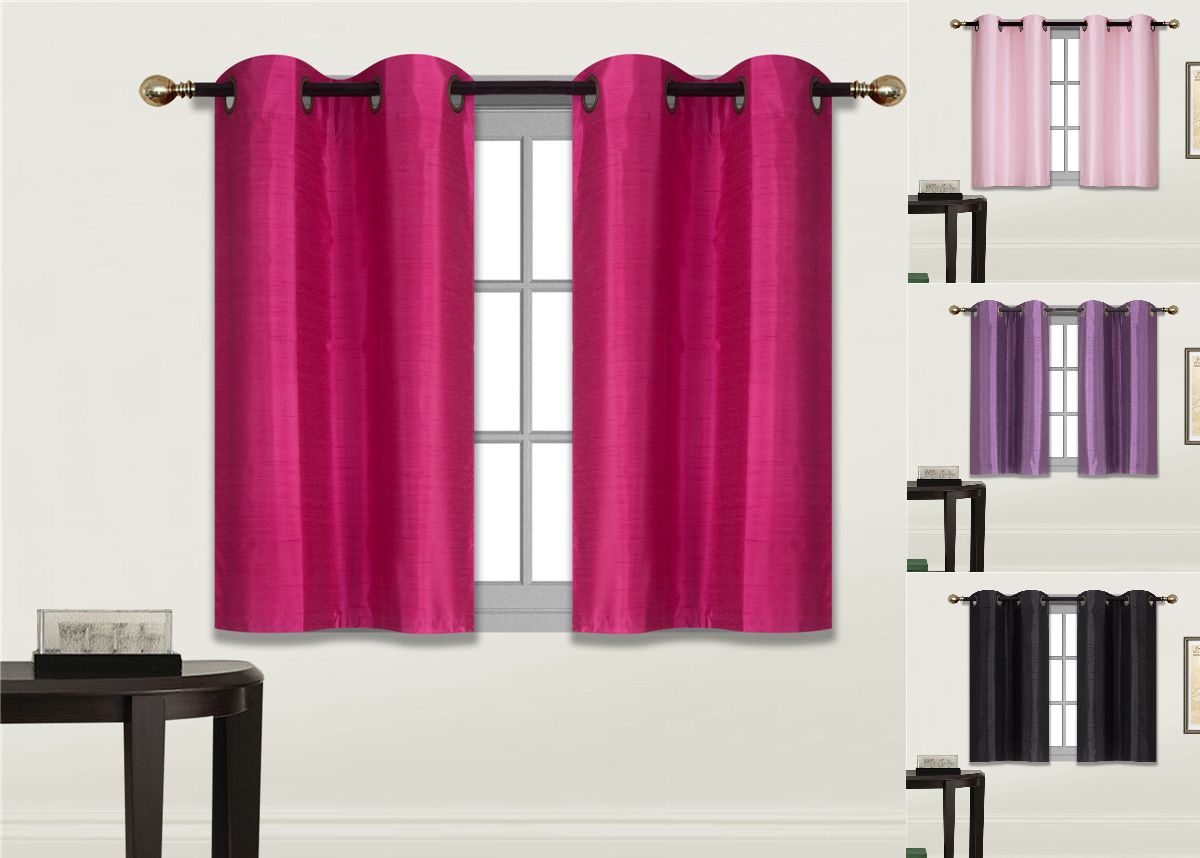 2 Small Short Silky Panels Window Dressing Curtain Semisheer Solid Colors N25