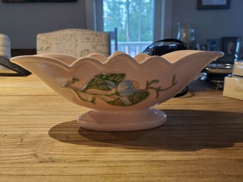 Hull Art, Wide Scalloped Vase, Usa, H-23-13", Pale Pink W Raised Magnolia Design