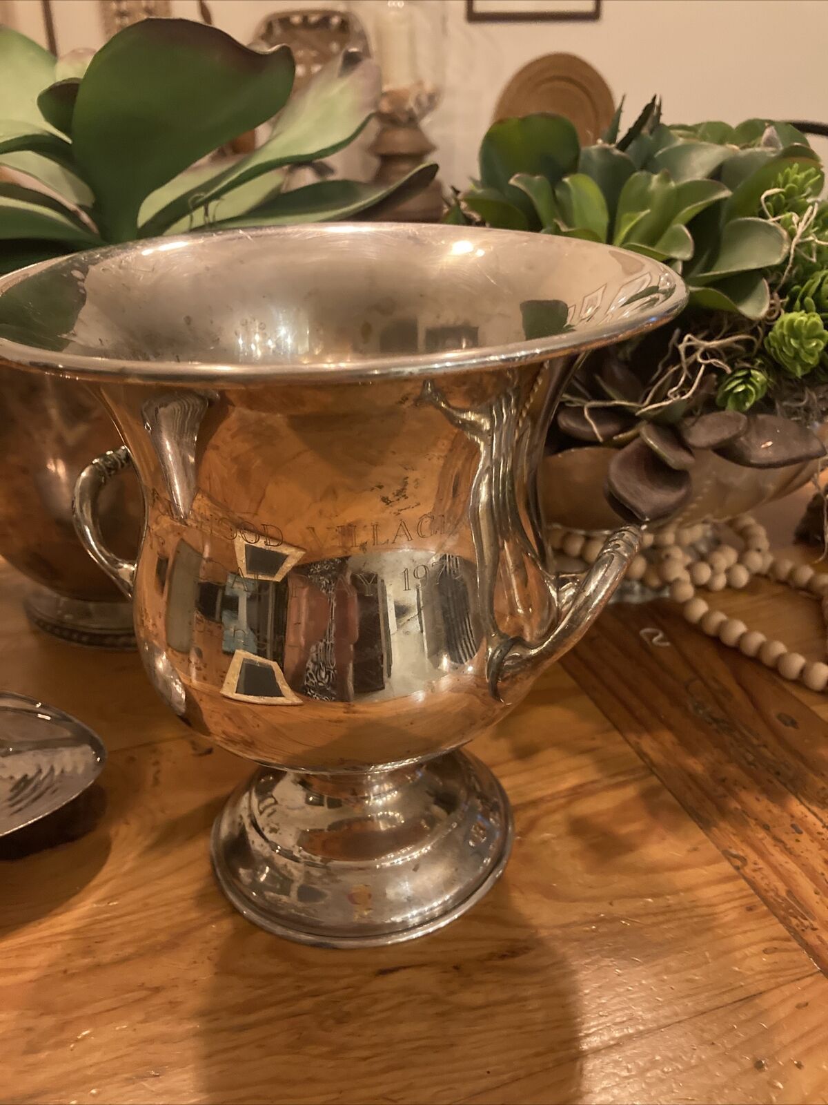 Vintage Silver-plate Small Ice Bucket Wine Champagne Cooler Engraved 1979-7”
