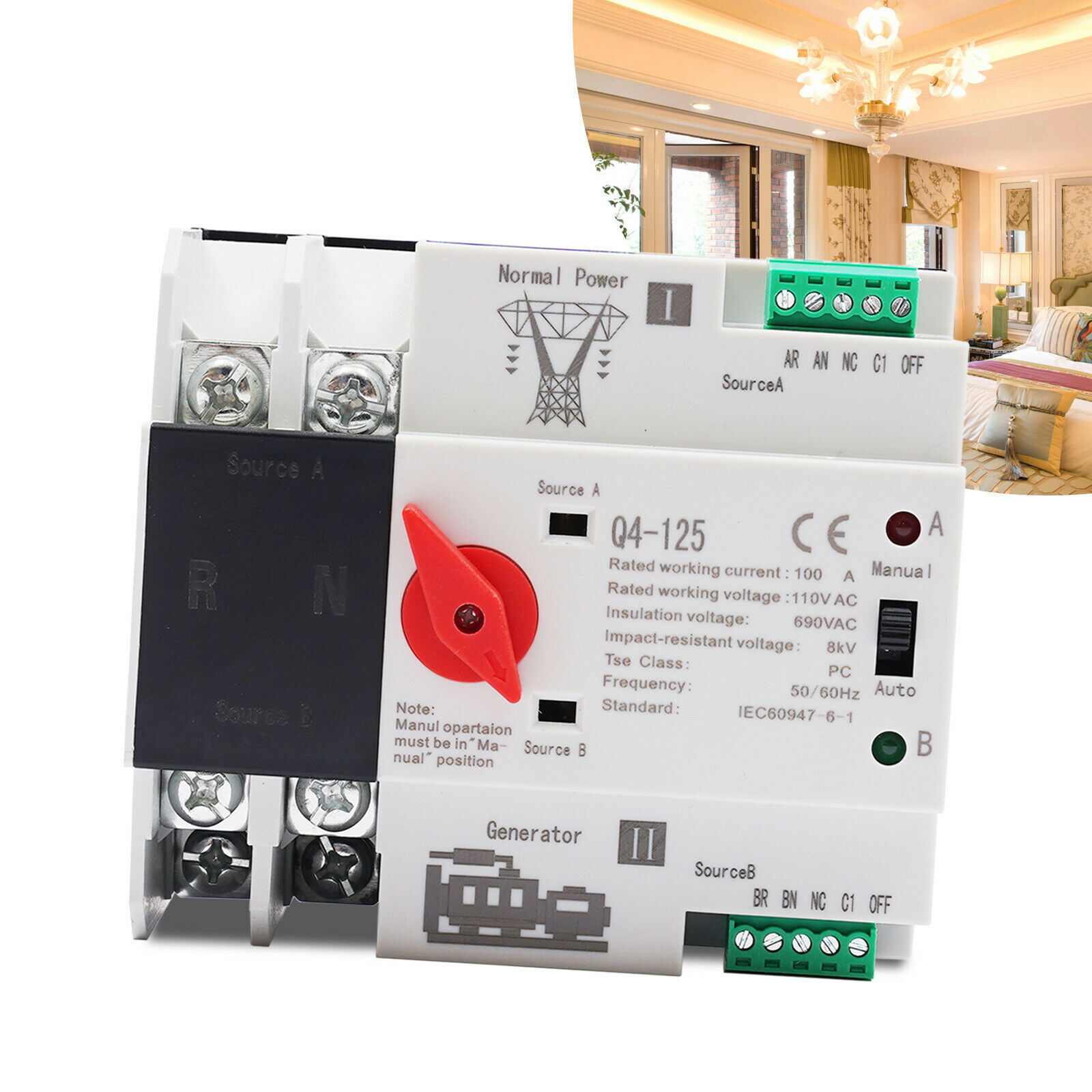 2p 100a Dual Power Automatic Transfer Switch Pc Level Changeover Switch