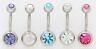5 Double Gem Cz Belly Button Rings Navel Body Jewelry