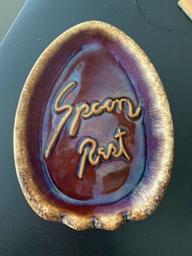 Vtg. Hull Brown Drip Glazed Art Pottery Spoon Rest/holder-usa-egg/oval Shaped