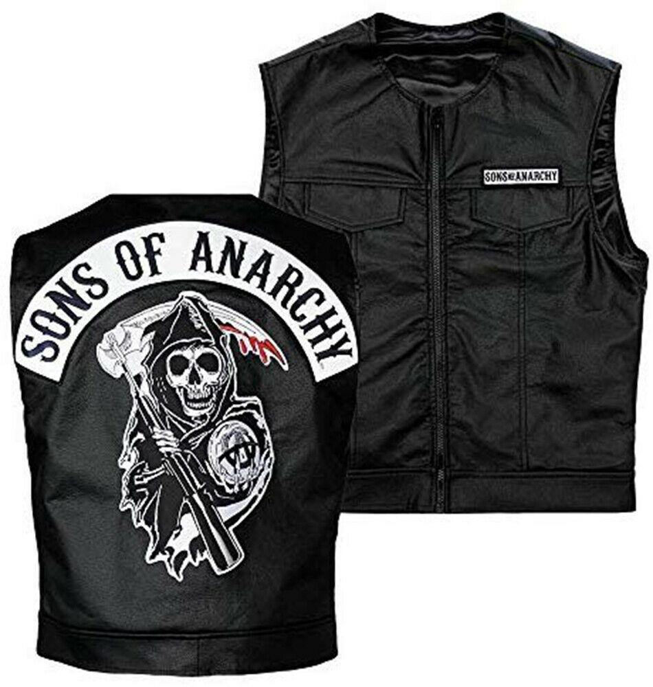 Sons Of Anarchy Officially Licensed Black Biker Vest With Reaper Patch - Ladies