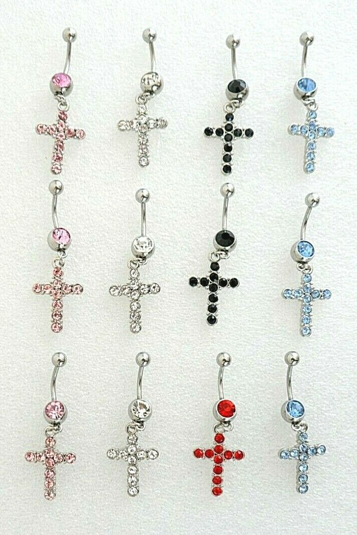 12 Artistic Curved Belly Button Dangle Rings - 14g & 316l Surgical Steel