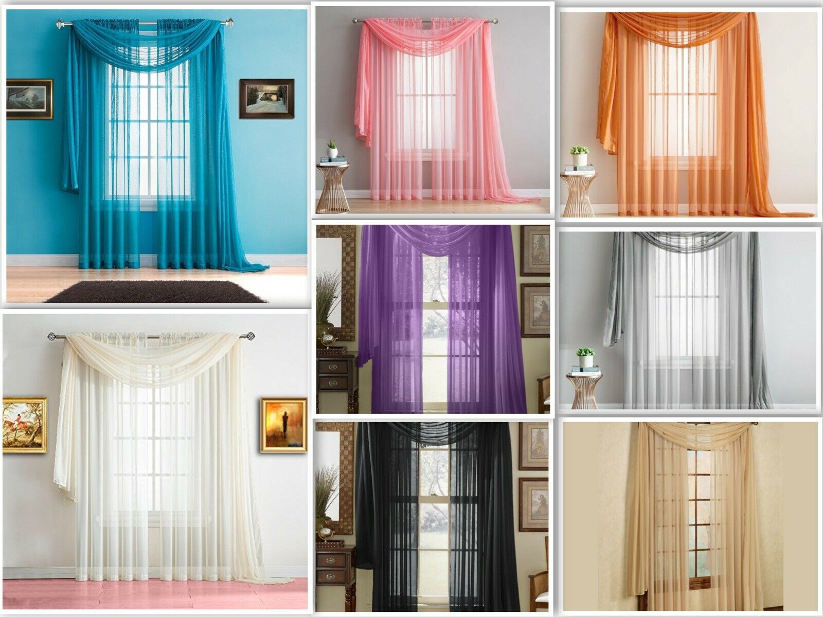 Empire Home 216" Long Sheer Curtain Valance Window / Scarf Great Value 30 Colors