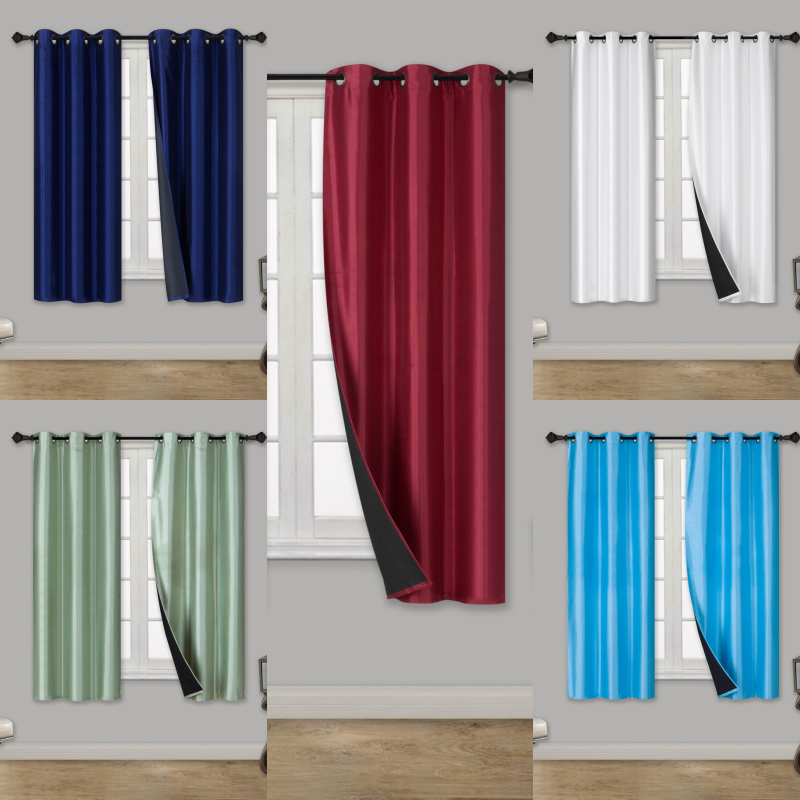1 Set Short Silk Window Blackout Insulated  Thermal Lining Curtain D24 36"