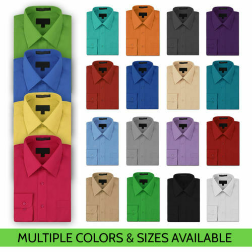 New Omega Italy Men's Dress Shirt Long Sleeve Solid Color Regular Fit 15 Colors