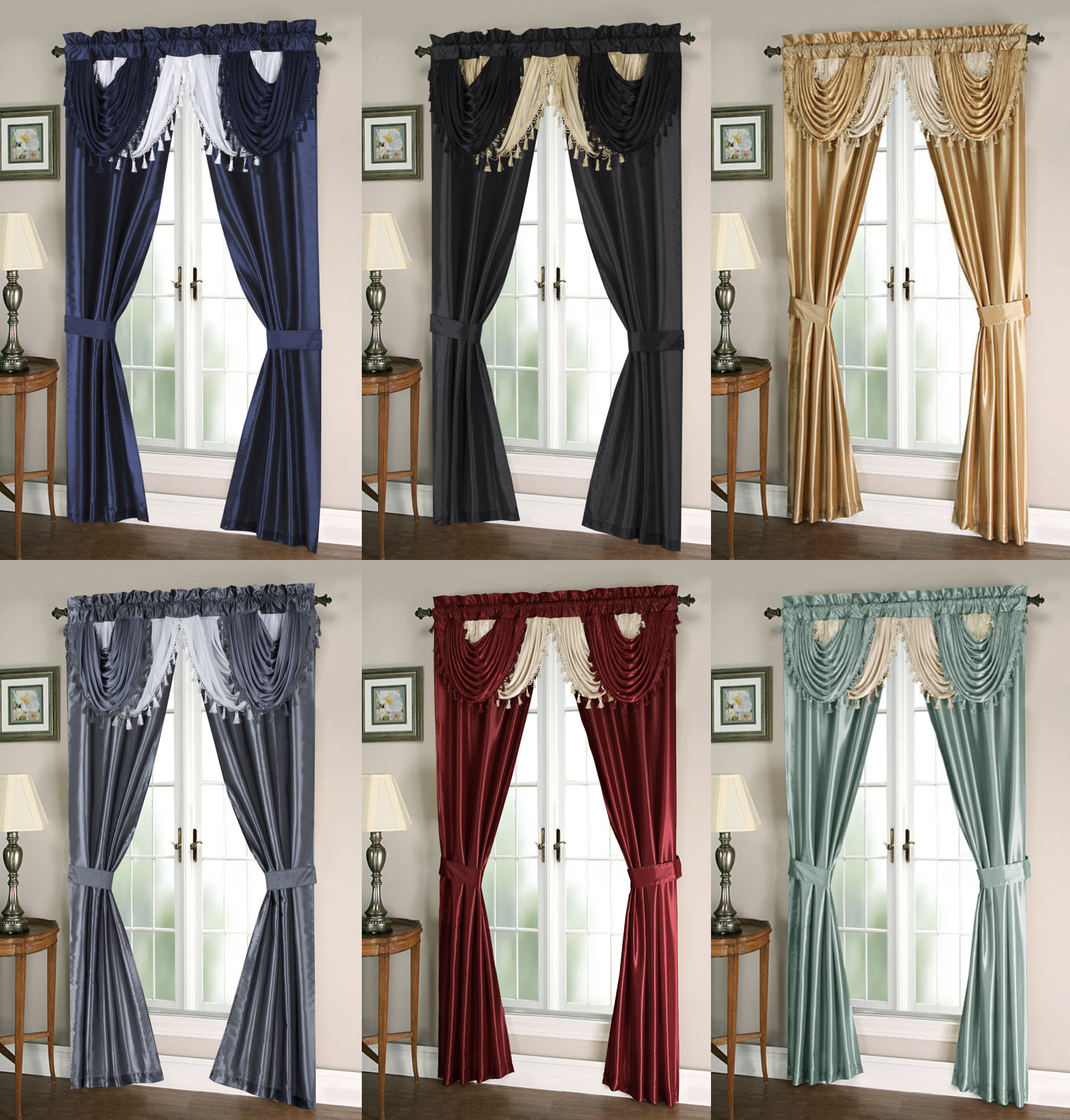 Regal Home Collections Luxurious Satin Window In A Bag Set - Assorted Colors