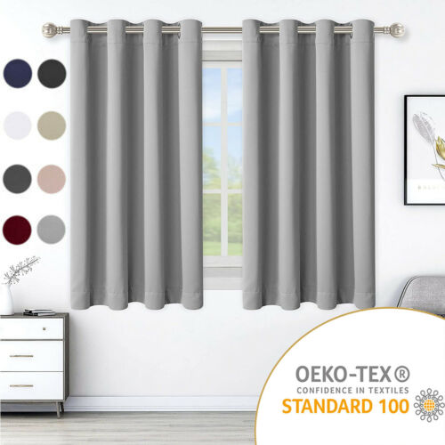 2pc Blackout Grommet Panel Window Curtains Thermal Insulated Drapes For Bedroom