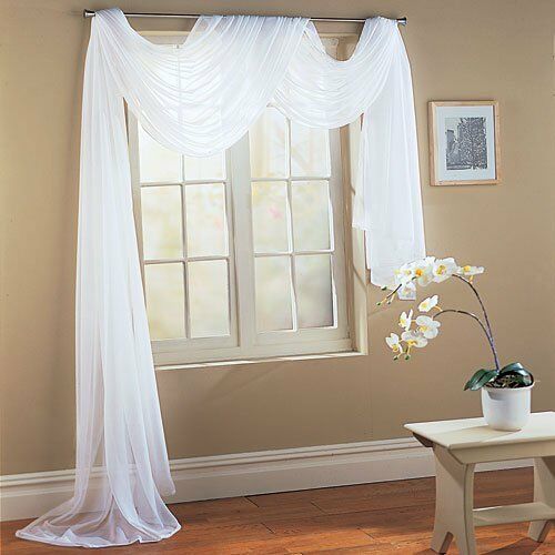 1 Piece Hotel Quality Pure White Sheer Voile Window Scarf Valance 55" X 216"