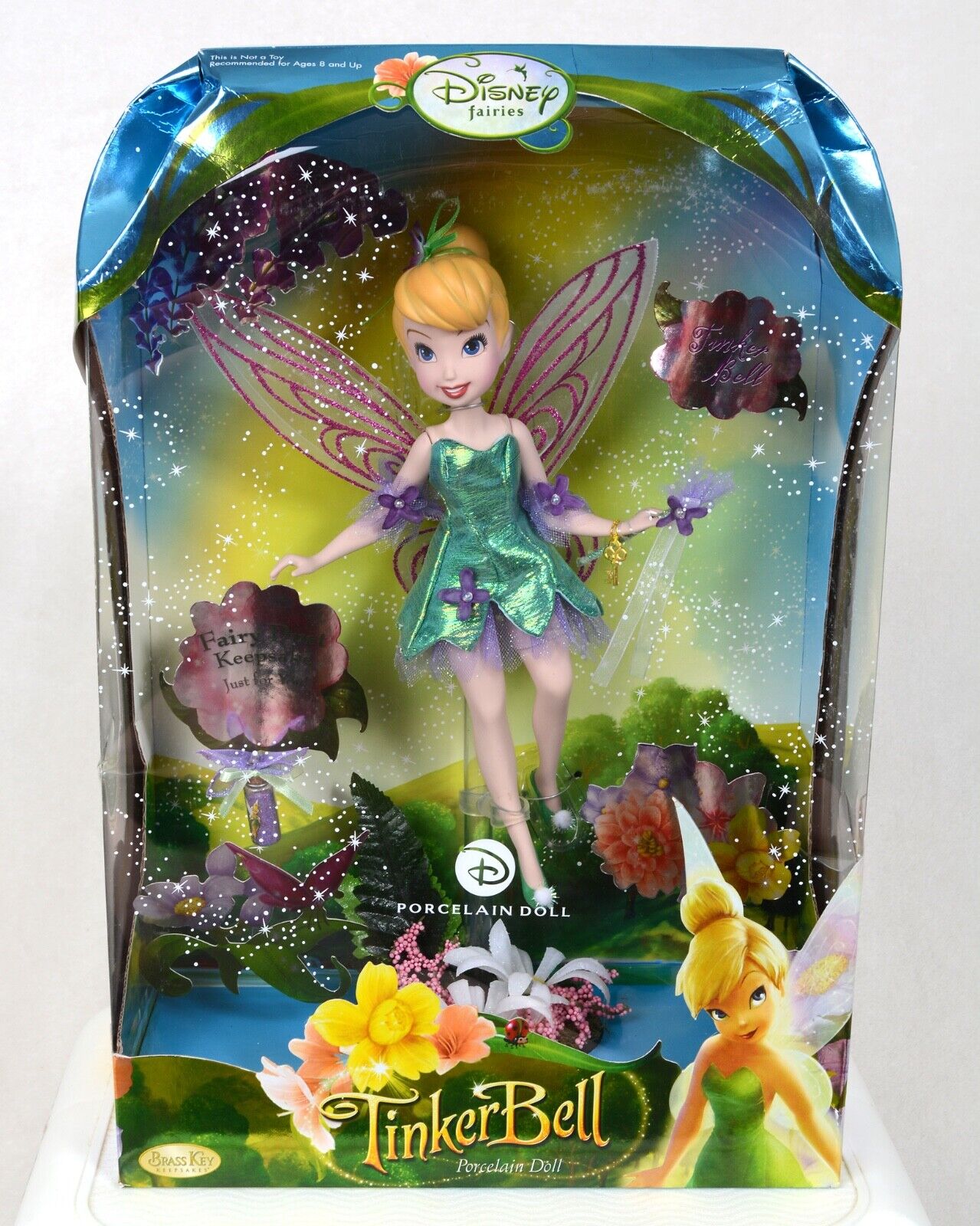 Disney Fairies Tinker Bell Porcelain Doll Brass Key Keepsakes 2008 ~ New In Box
