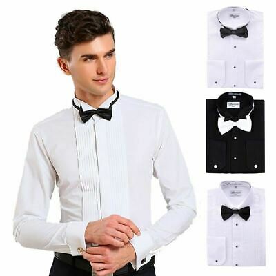 Berlioni Men's Premium Tuxedo Dress Shirt French Convertible Cuffs Bow Tie