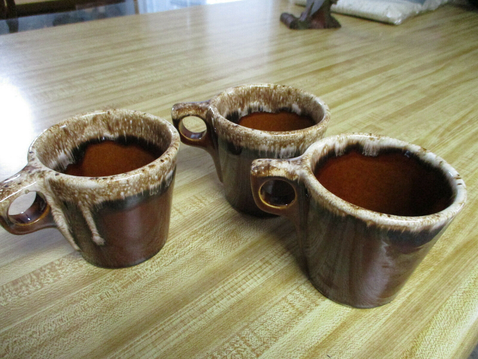 Vintage Mid Century 3-hull Brown Drip Coffee/tea Cups,ovenproof,made Usa