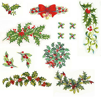 Ceramic Decals Christmas Holiday Green Holly Red Berries Several Designs
