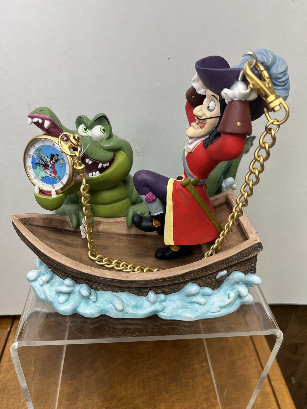 Rare Disney Peter Pan Captain Hook & Croc Pocket Watch Figure Statue Figurine