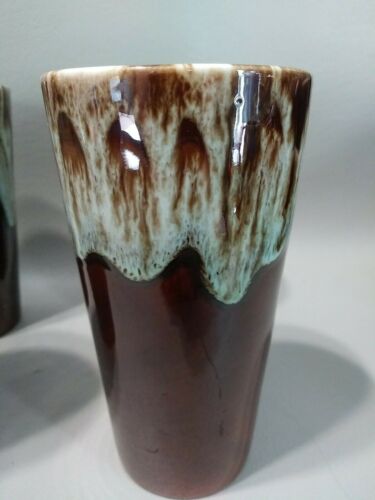 Vintage Usa Pottery Brown Dipped Tumblers Set Of 4