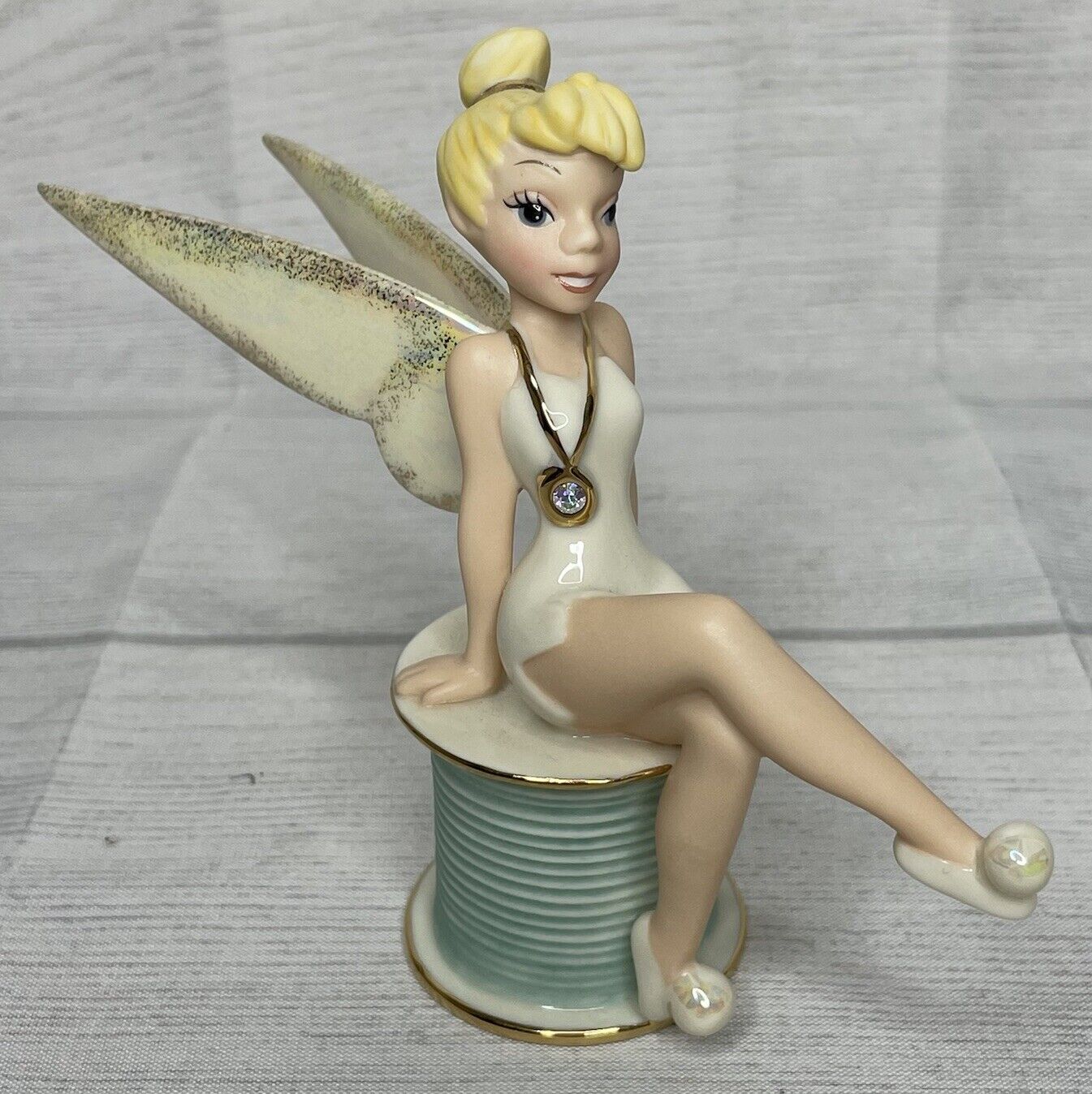 Disney Lenox Perfect Pixie Sitting Tinkerbell Porcelain Figurine Spool Of Thread